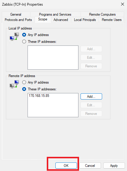 Сохранение изменений в правиле брандмауэра Windows