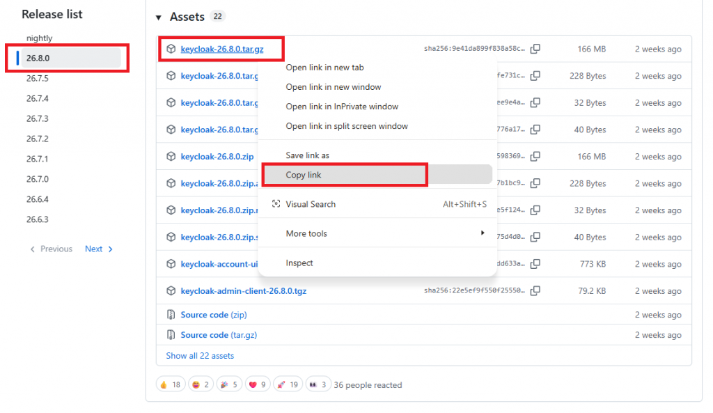 Страница релизов Keycloak на GitHub