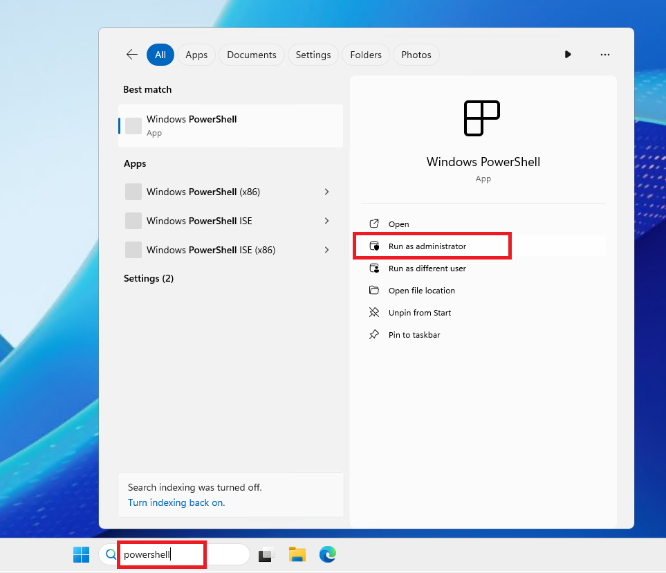 Запуск командной оболочки PowerShell